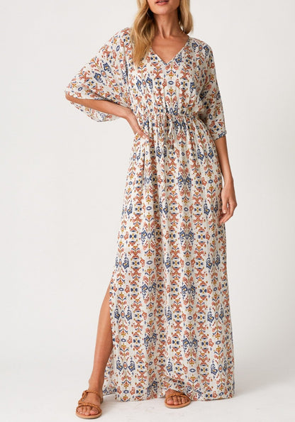 Bohemian V Neck Kimono Sleeve Maxi Dress