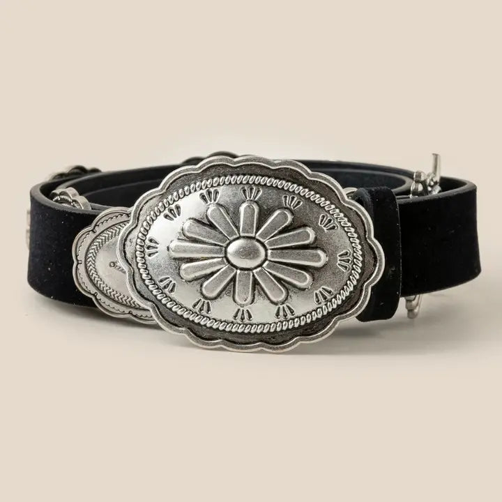 Western Oval Floral Buckle Belt - Brazos Avenue Market 