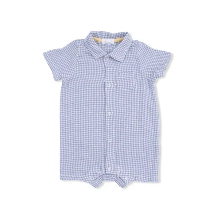 Micro Gingham Blue Blizzard - Polo Shortie - Brazos Avenue Market 