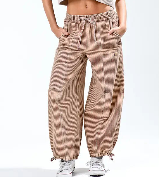 Elastic Waist Vintage Washed Stripe Pants