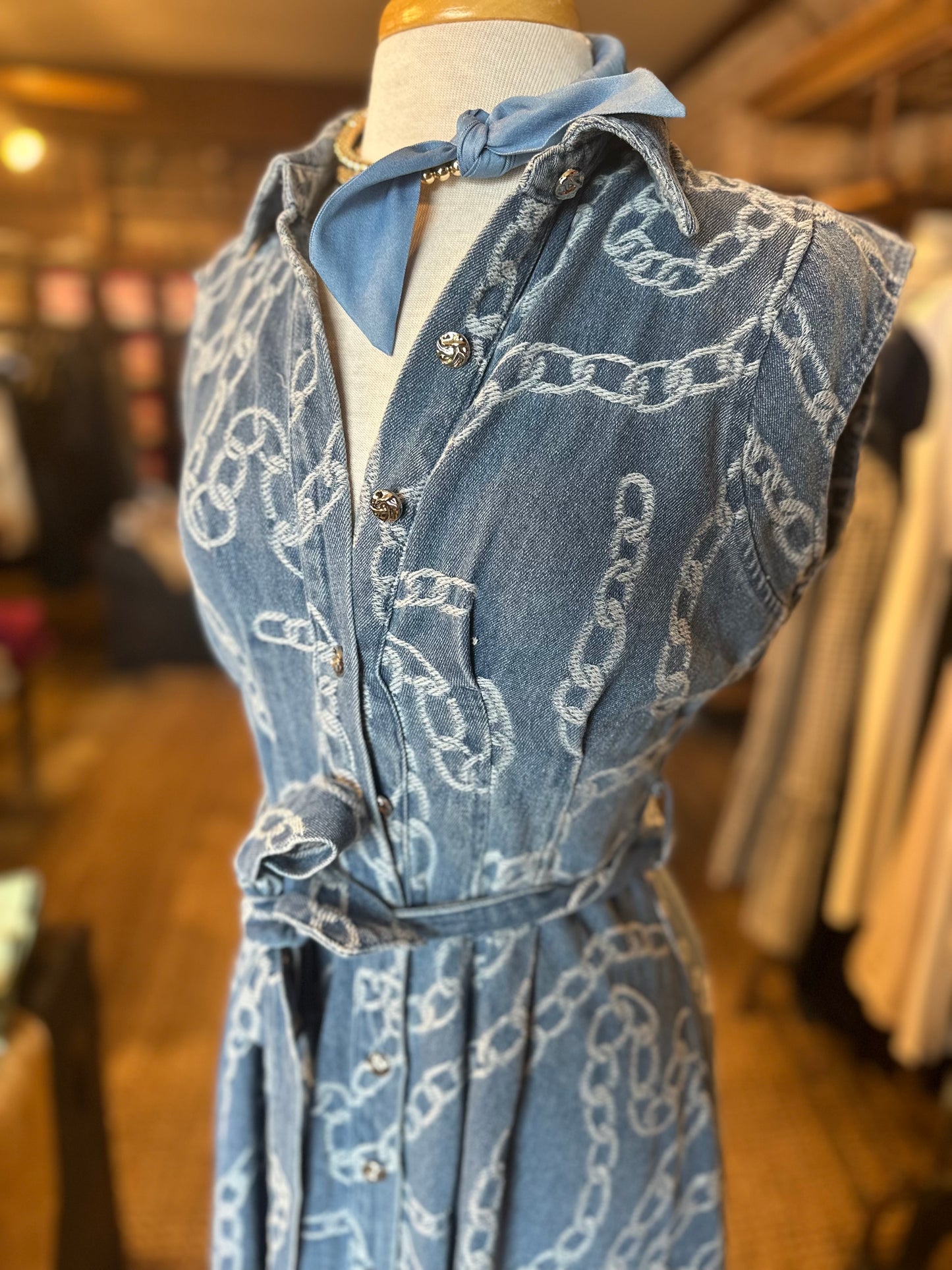 Printed Denim Midi Dress - Brazos Avenue Market 