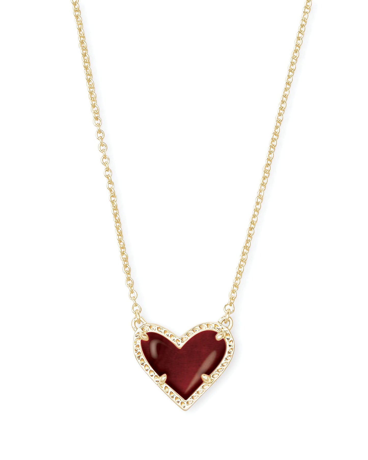 Ari Heart Pendant Necklace - Gold Maroon Jade