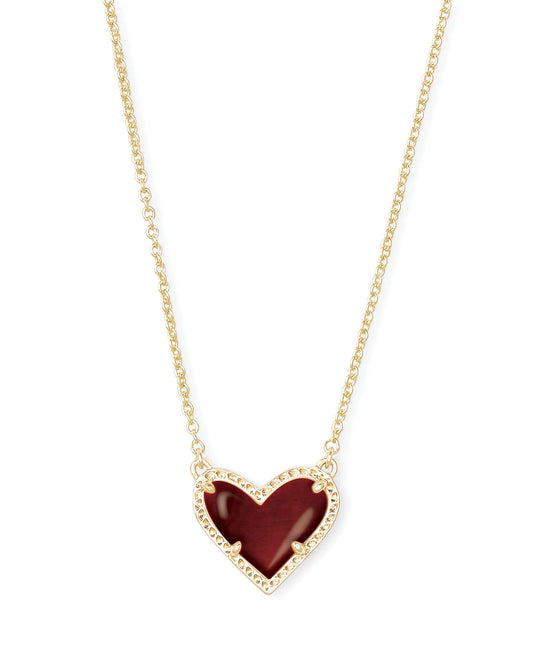 Ari Heart Pendant Necklace - Gold Maroon Jade - Brazos Avenue Market 