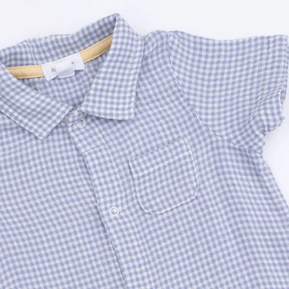 Micro Gingham Blue Blizzard - Polo Shortie - Brazos Avenue Market 