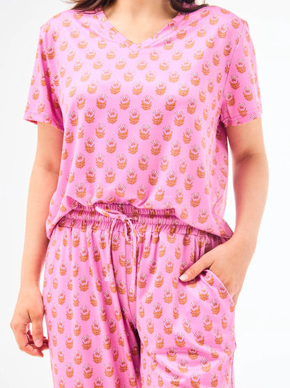Women's Alli Pajama Pants Set Floral Foulard Pink - Brazos Avenue Market 