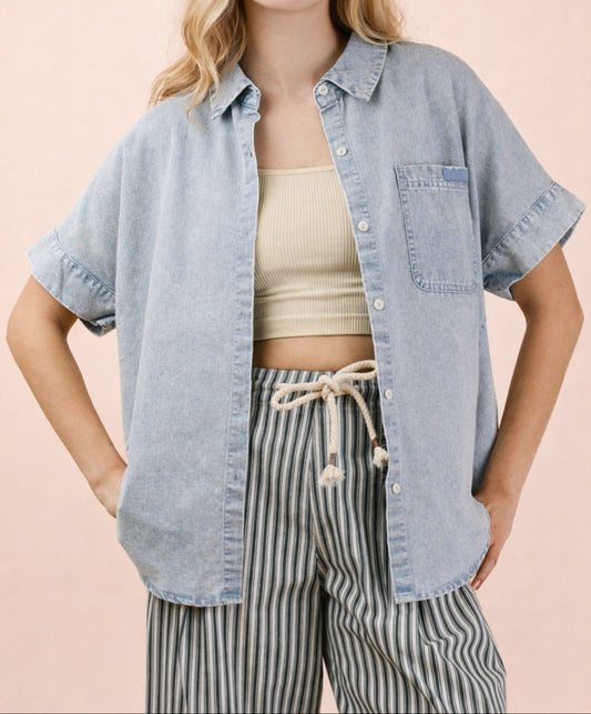 Chambray Oversized Top - Brazos Avenue Market 