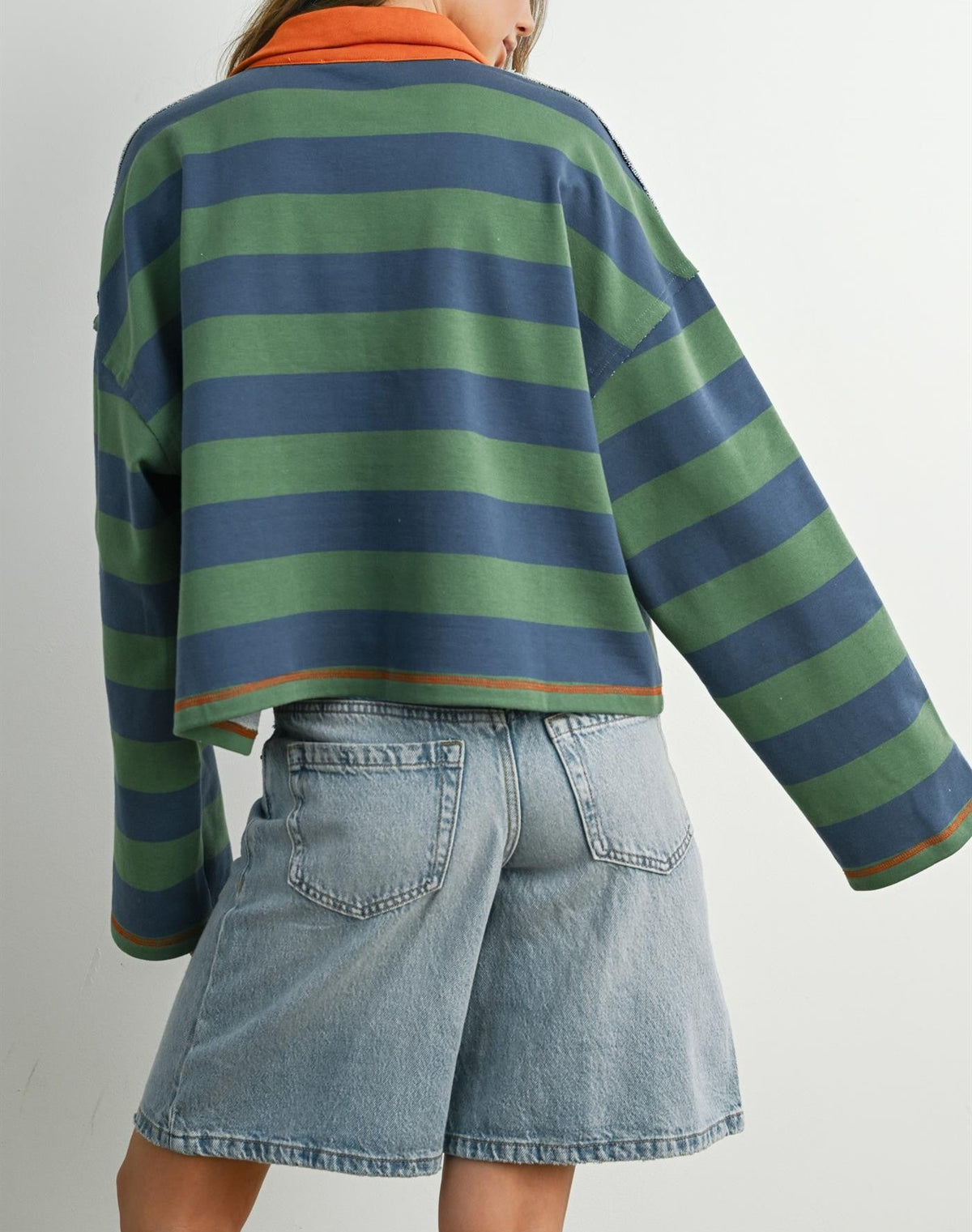 Striped Quarter-Zip Contrast Collar Sweatshirt