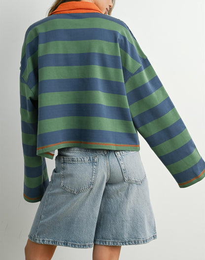 Striped Quarter-Zip Contrast Collar Sweatshirt