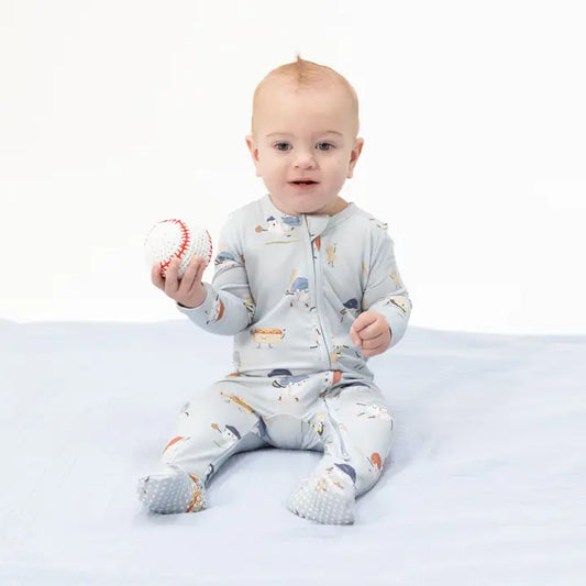 Baseballs Playing Baseball - 2 Way Zipper Footie - Brazos Avenue Market 