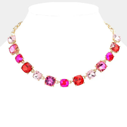 Cushion Square Stone Link Evening Necklace - Brazos Avenue Market 