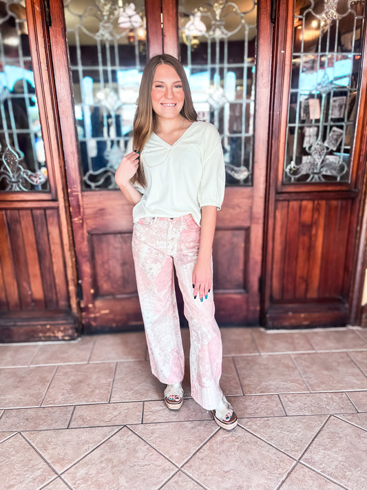 Patchwork Printed Stretch Twill Pants - Brazos Avenue Market 