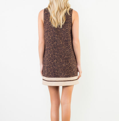 Sleeveless Leopard Print Suede Dress - Brazos Avenue Market 