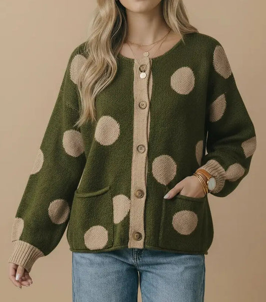 Button Down Polka Dot Jacquard Cardigan