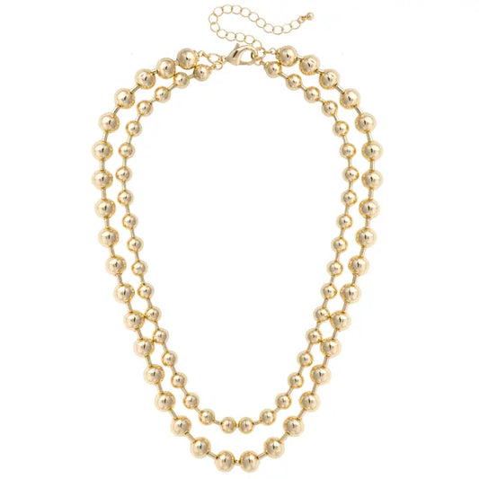 Macie Layered Ball Bead Necklace in Shiny Gold - Brazos Avenue Market 