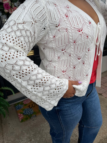 Ivory Knit Long Sleeve Cardigan - Brazos Avenue Market 
