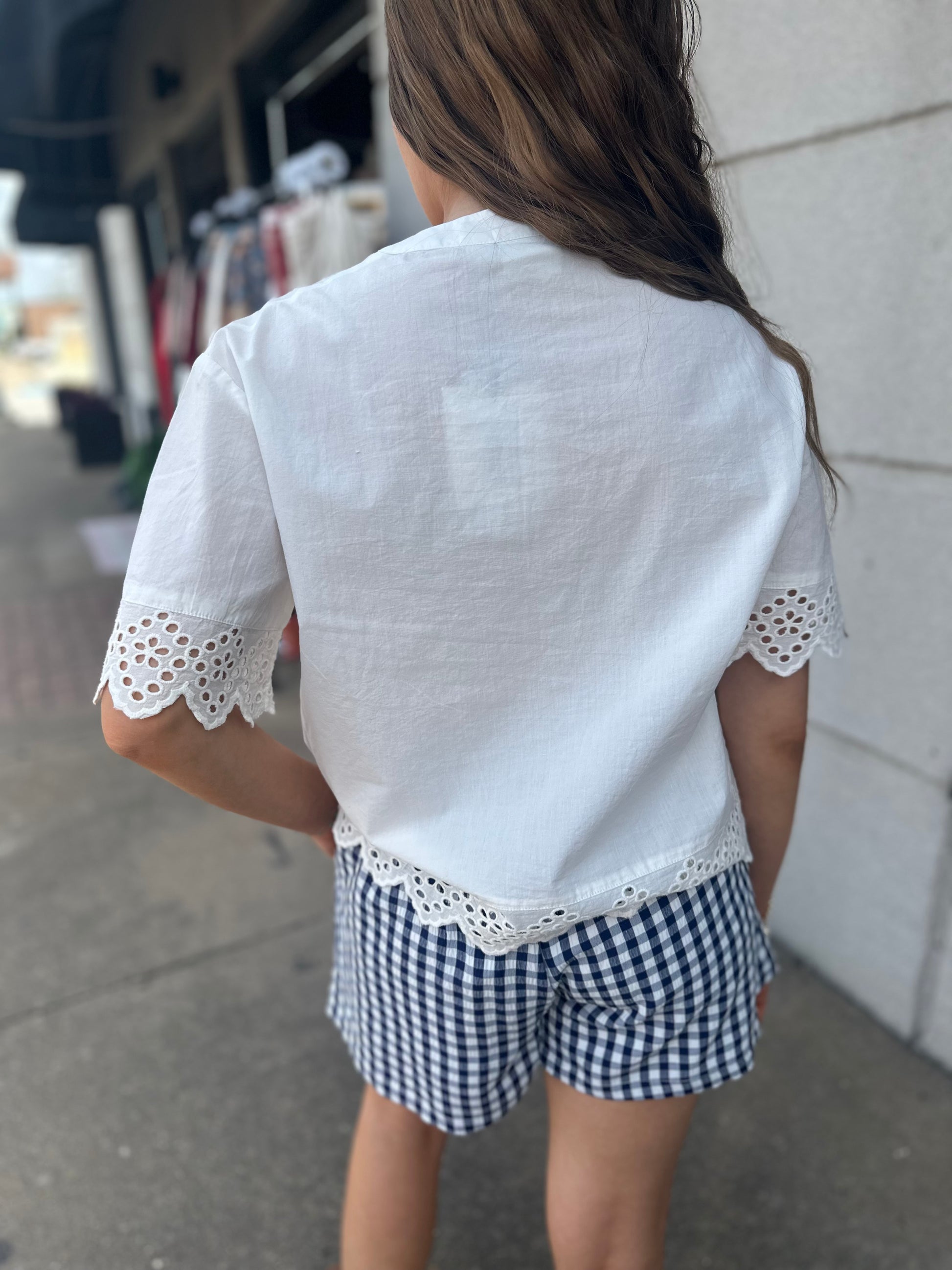 White Cropped Top With Eyelet Detail - Brazos Avenue Market 