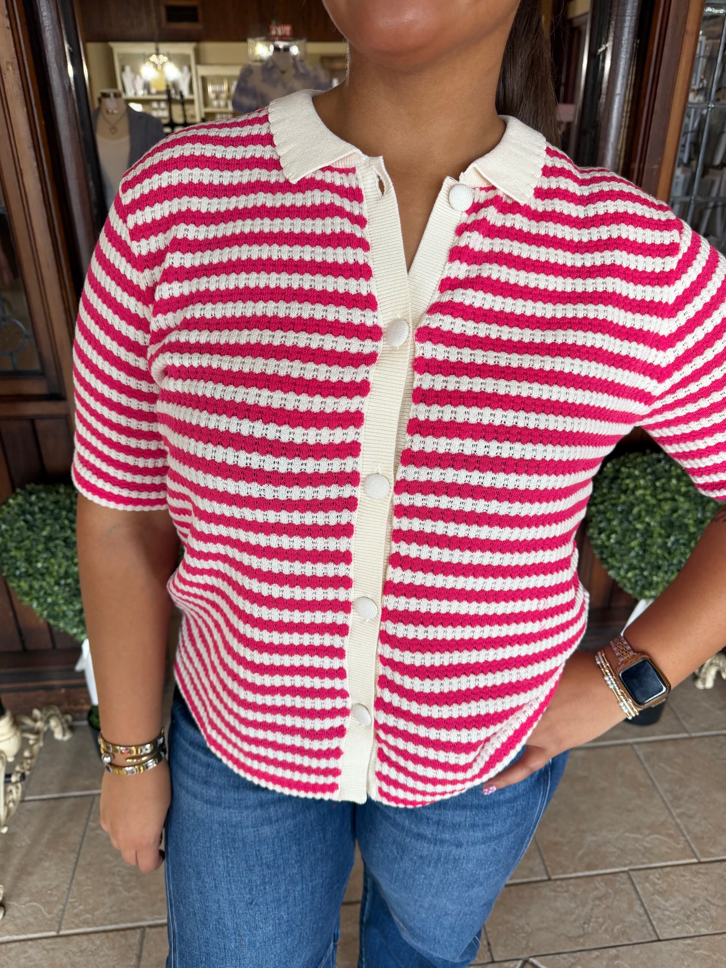 Pink Stripe Short Sleeve Top - Brazos Avenue Market 
