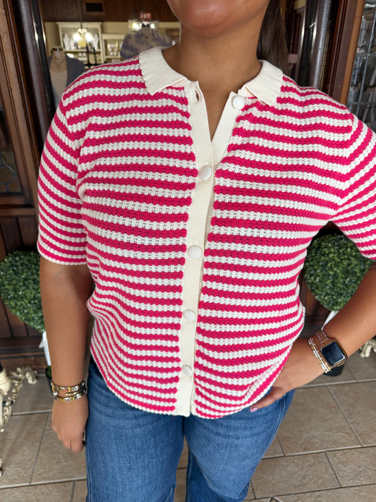 Pink Stripe Short Sleeve Top - Brazos Avenue Market 