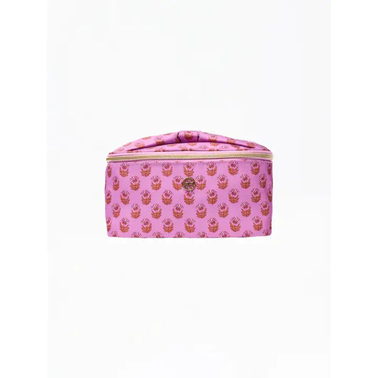 Kiss and Makeup Bag | Pink Floral Block - Brazos Avenue Market 