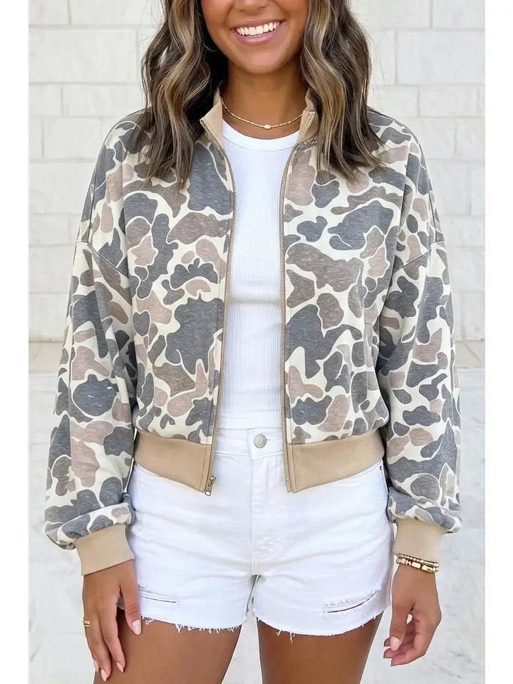 Camouflage Print Bomber Jacket