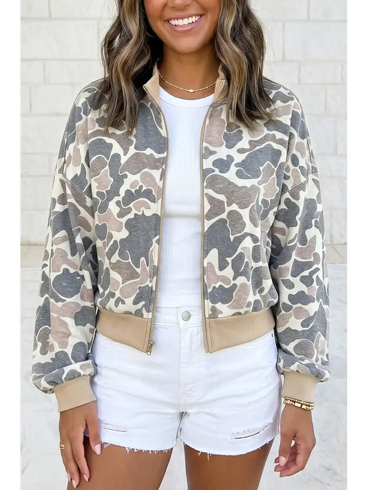 Camouflage Print Bomber Jacket