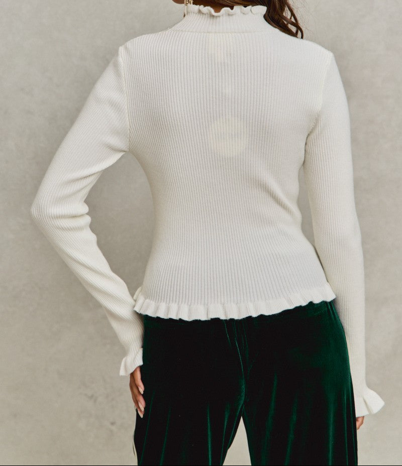 Ruffled Sweater Slim Fit Knit Top - Brazos Avenue Market 