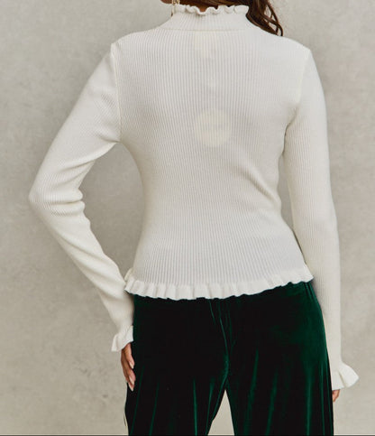 Ruffled Sweater Slim Fit Knit Top - Brazos Avenue Market 