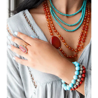 Blue Turquoise Magnesite Golden Necklace - Brazos Avenue Market 