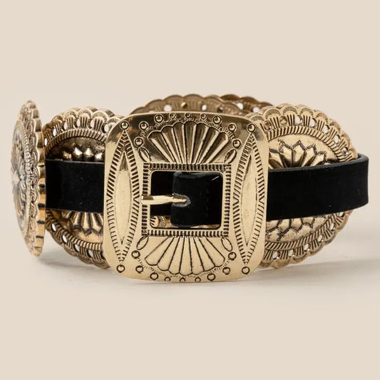 Western Concho Disc Decor Buckle Belt - Brazos Avenue Market 