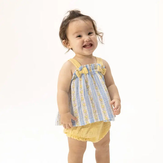 Odalys Floral Stripe - Top with Bows and Ruffle Leg Bloomer - Brazos Avenue Market 