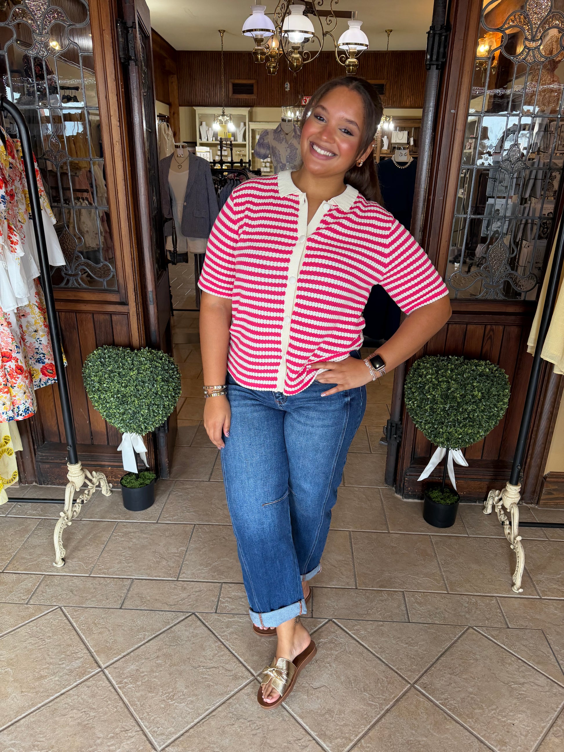 Pink Stripe Short Sleeve Top - Brazos Avenue Market 
