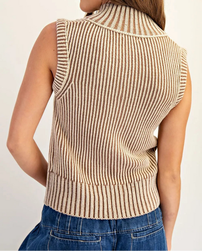 Front Zipper Ribbed Knit Sleeveless Jacket - Brazos Avenue Market 