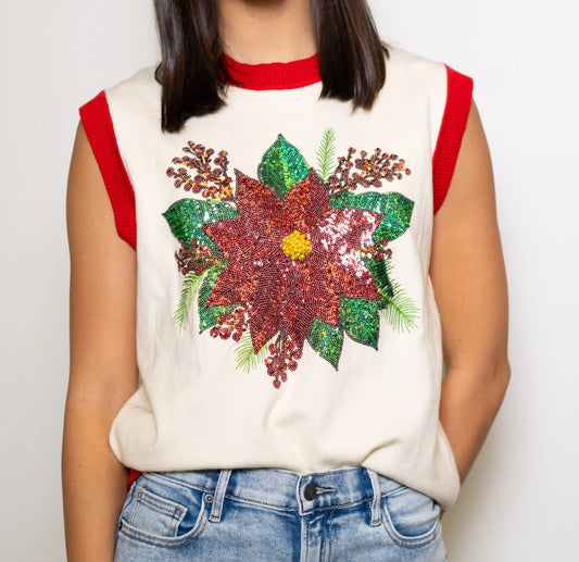 Christmas Poinsettia Sequin Design Sleeveless - Brazos Avenue Market 