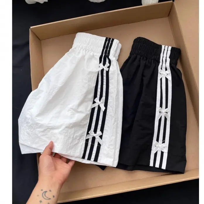 White Casual Shorts with Stripes - Brazos Avenue Market 