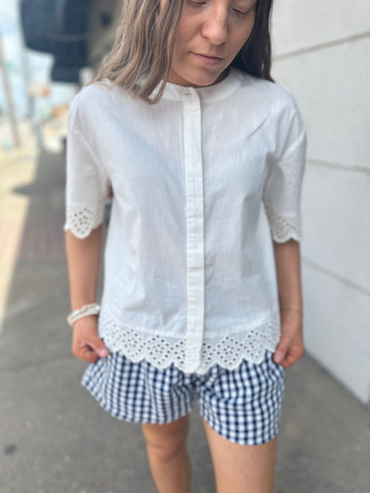 White Cropped Top With Eyelet Detail - Brazos Avenue Market 