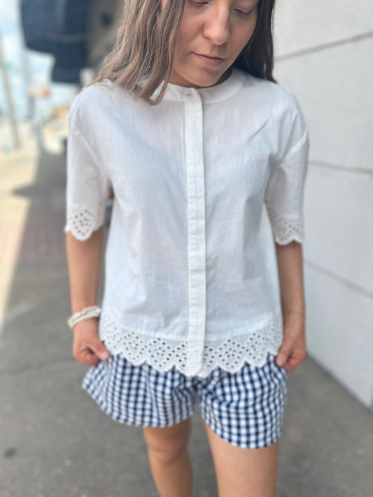 White Cropped Top With Eyelet Detail - Brazos Avenue Market 