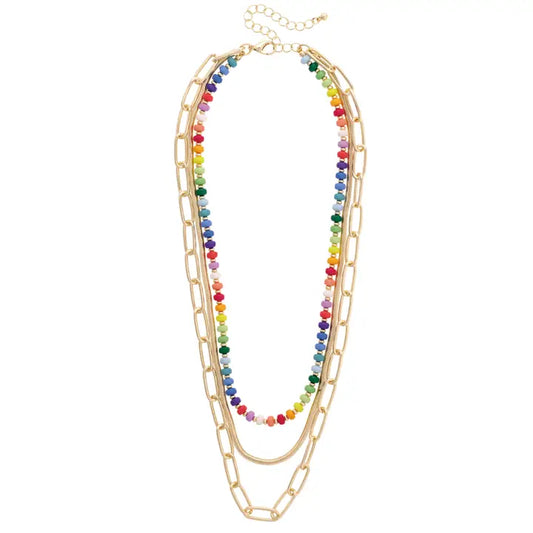 Sunday Rainbow Beaded 3-Row Layered Necklace in Multi - Brazos Avenue Market 