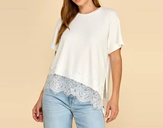 Asymmetrical Lace Trim Top - Brazos Avenue Market 