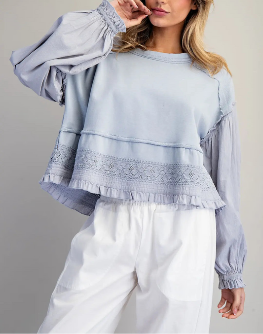 Mineral Washed Lace Contrast Top - Brazos Avenue Market 