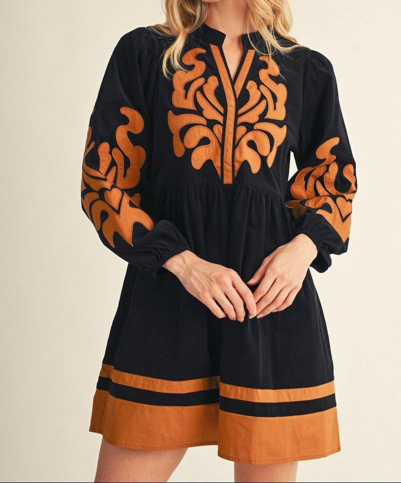Applique Detail Corduroy Dress