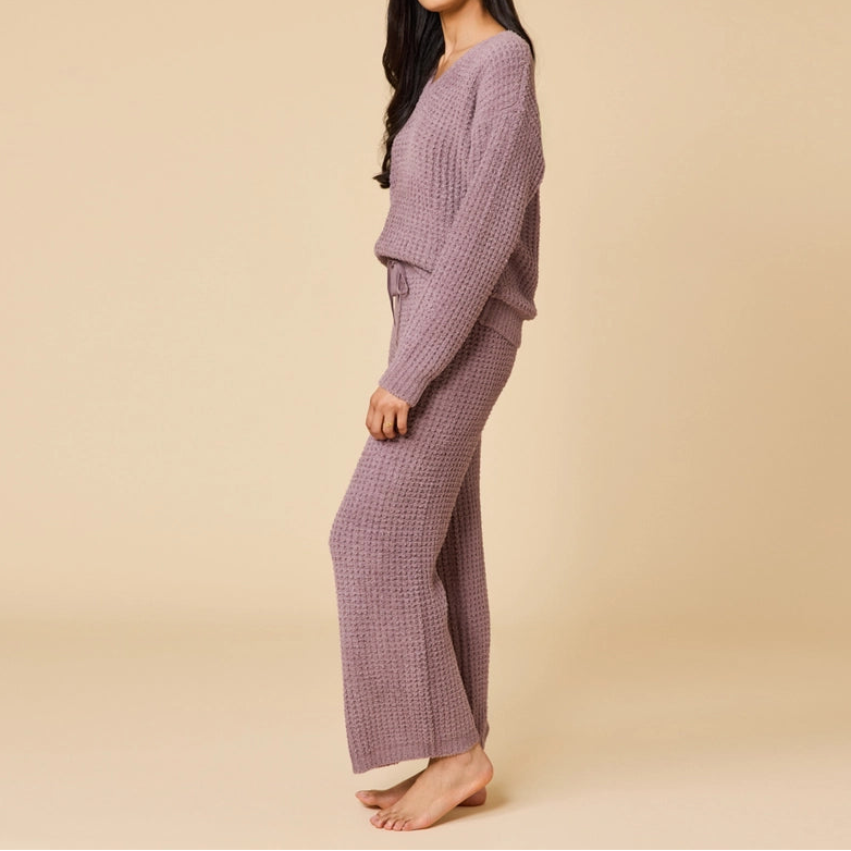 Marshmallow Waffle V-Neck Lounge Set - Brazos Avenue Market 