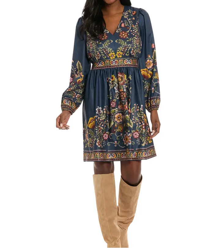 Bishop Sleeve Vneck Mini Dress - Brazos Avenue Market 
