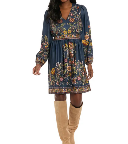 Bishop Sleeve Vneck Mini Dress - Brazos Avenue Market 