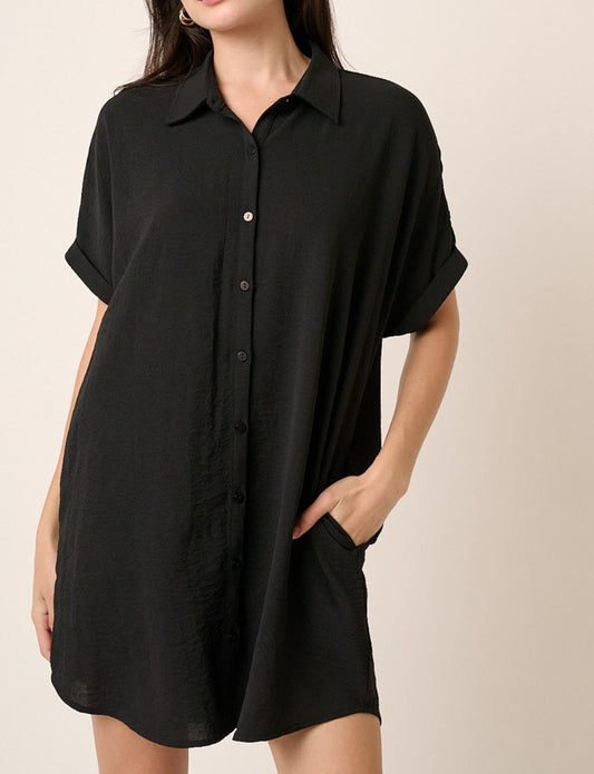 Black Short Sleeve Mini Dress - Brazos Avenue Market 