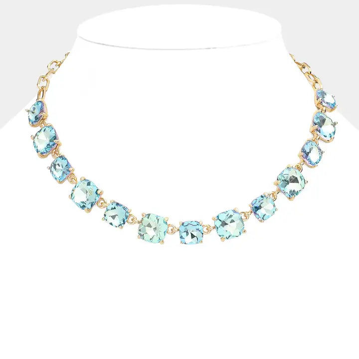 Cushion Square Stone Link Evening Necklace - Brazos Avenue Market 