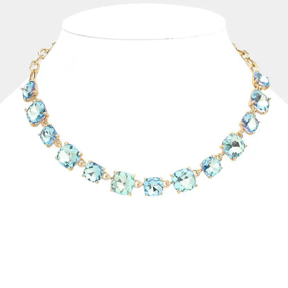 Cushion Square Stone Link Evening Necklace - Brazos Avenue Market 