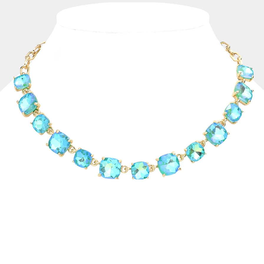 Cushion Square Stone Link Evening Necklace - Brazos Avenue Market 