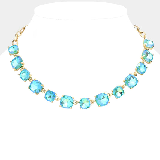 Cushion Square Stone Link Evening Necklace