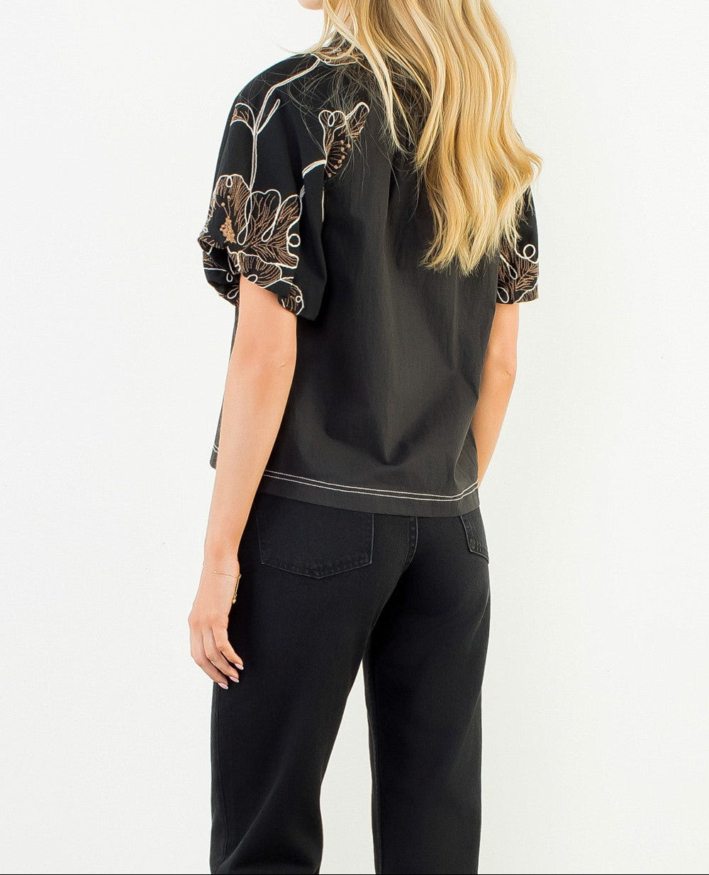 Puff Sleeve With Embroidery Detail Top