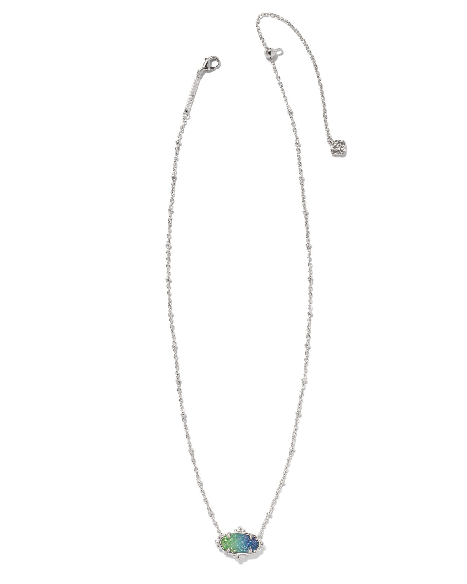 Elisa Silver Petal Framed Short Pendant Necklace in Aqua Ombre Drusy - Brazos Avenue Market 